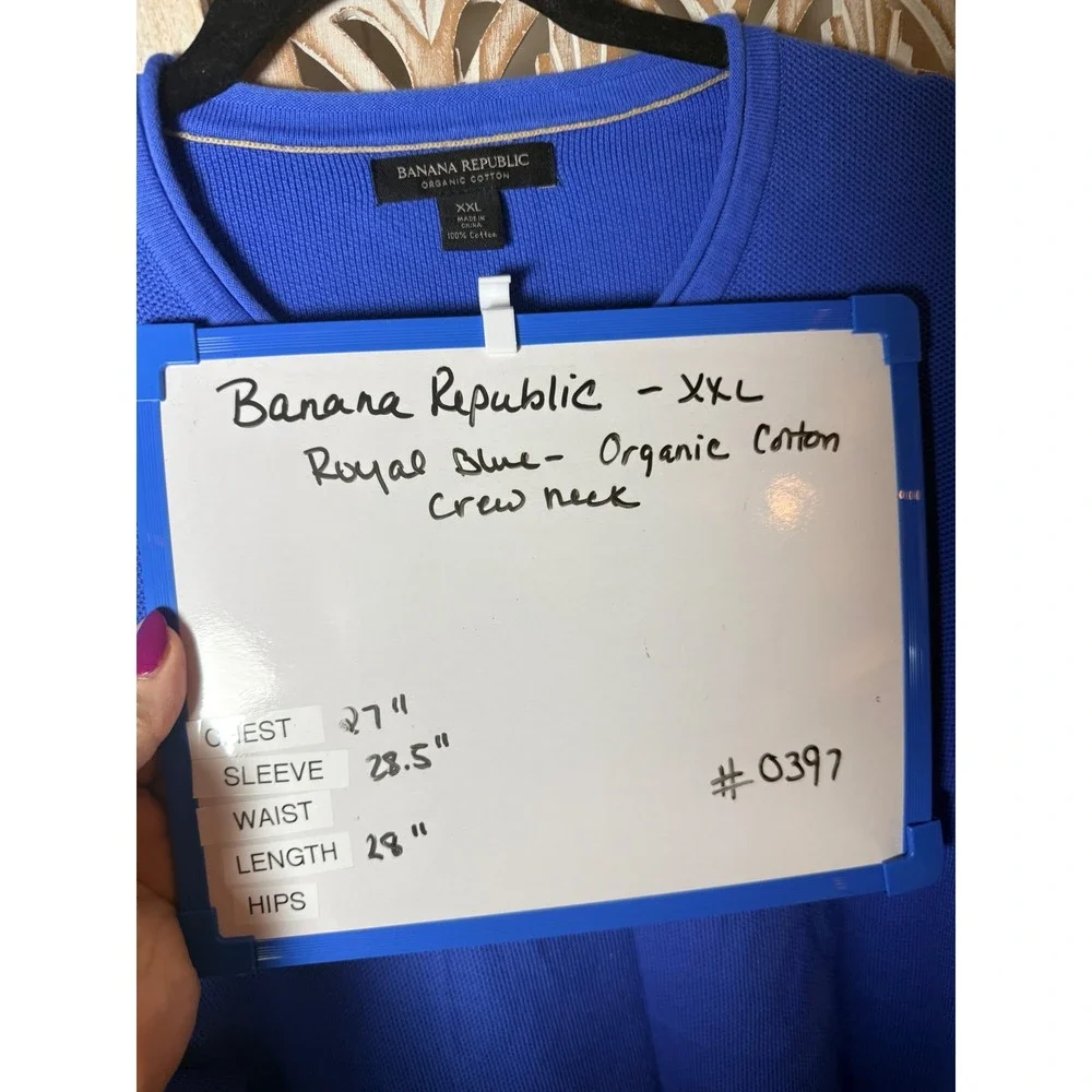 Banana Republic Mens XXL Royal Blue Organic Cotton Honeycomb Crew Sweater 582936